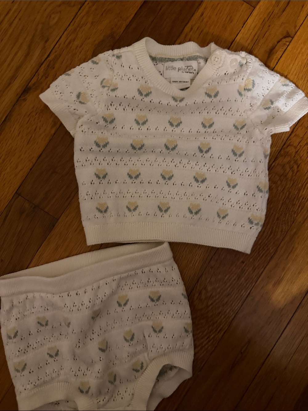 Little Planet Cream Knit Baby Top with Heart Pattern
